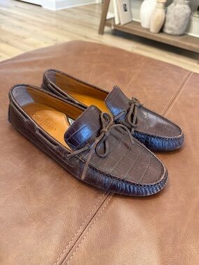 Nike Cole Haan Men’s Dark Brown Croc-Embossed Leather Driving Loafers